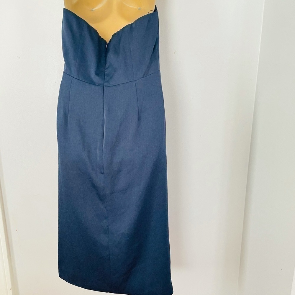 Cushnie Navy Strapless Ruched Midi Dress Side Slit Designer Cocktail Size 12 - Picture 4 of 6